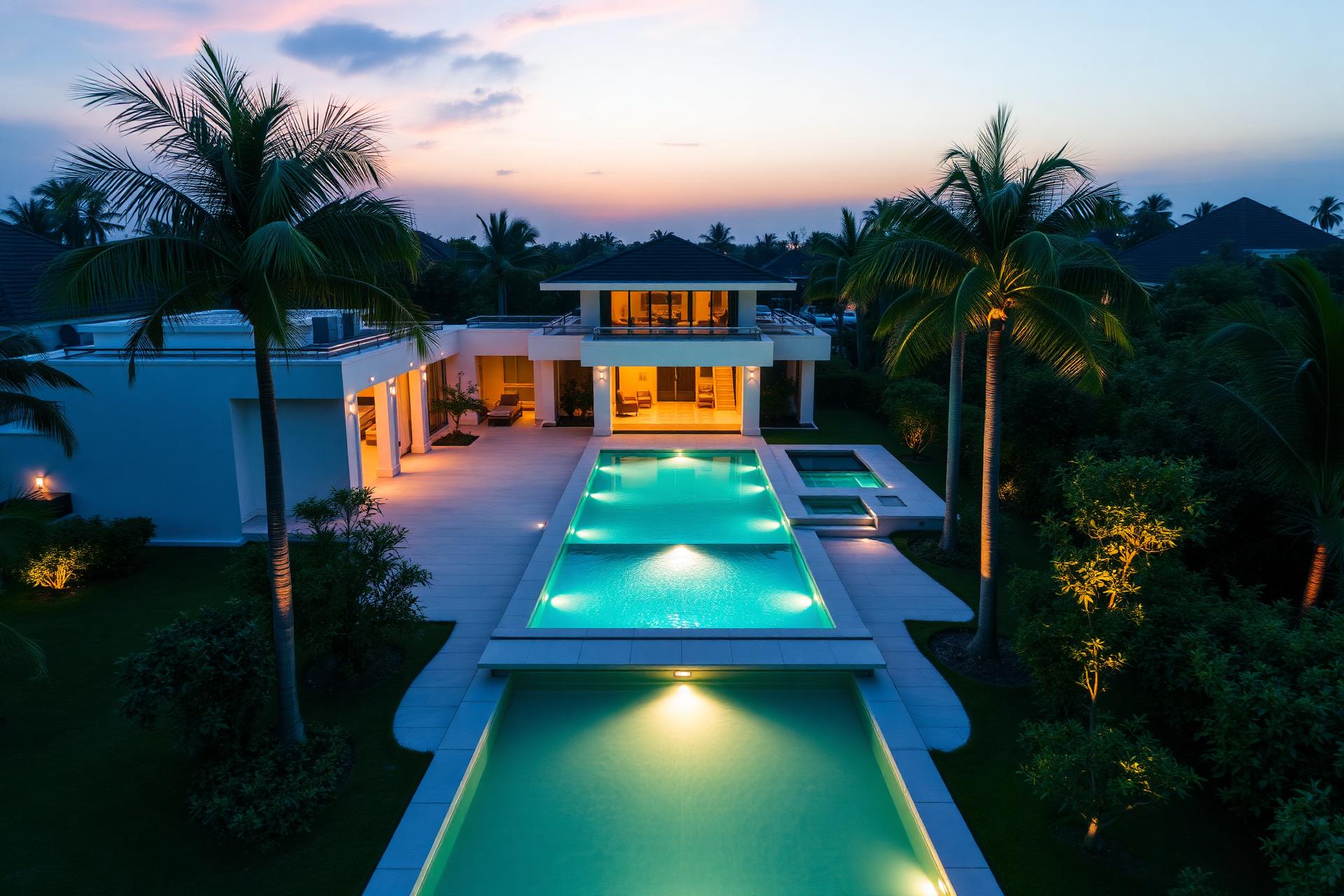 Luxury Nigerian estate at twilight